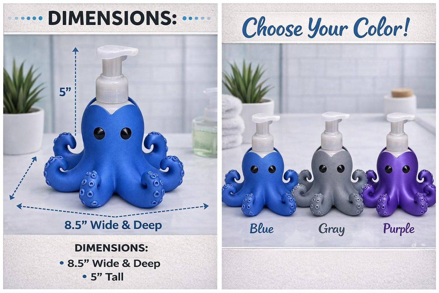 Octopus Foaming Soap Holder | 3D Printed Ocean Bathroom Decor, Nautical Accessory