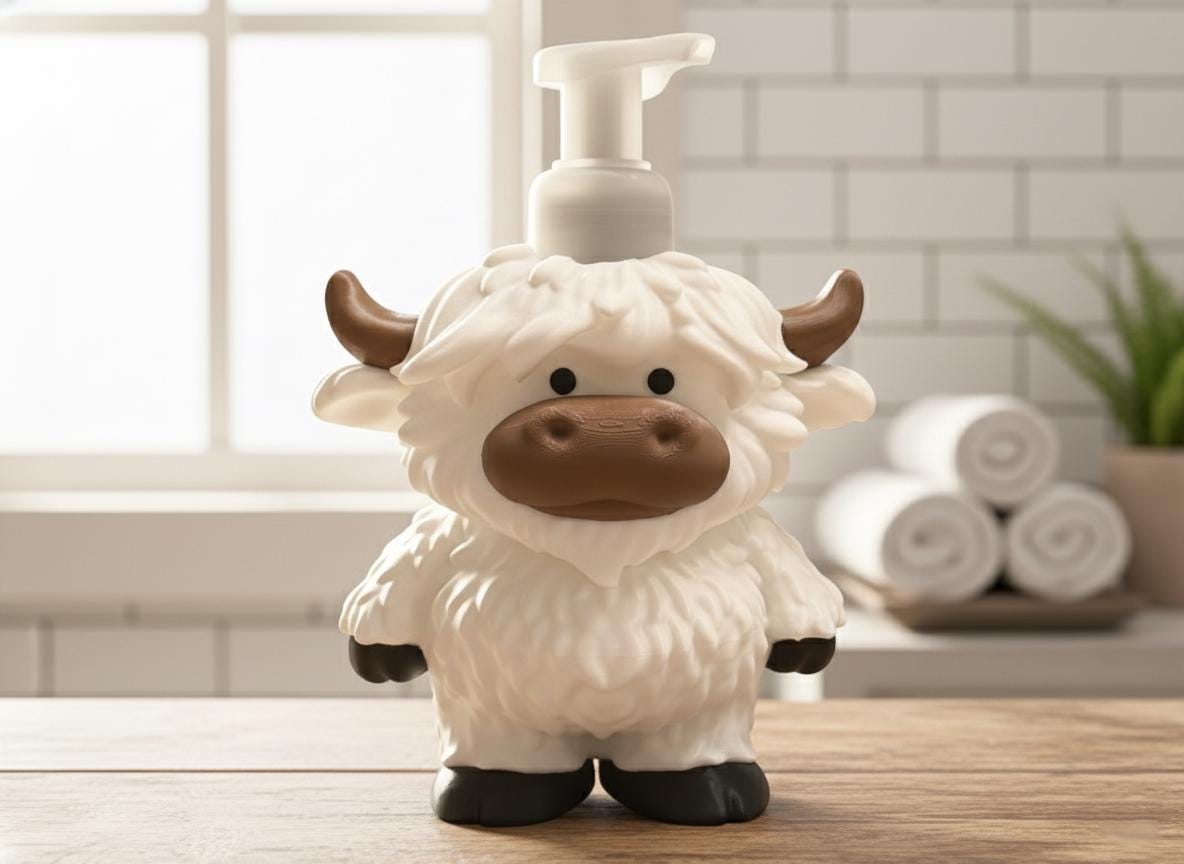 Highland Cow Foaming Soap Holder - Fits Standard Foaming Soap Bottles